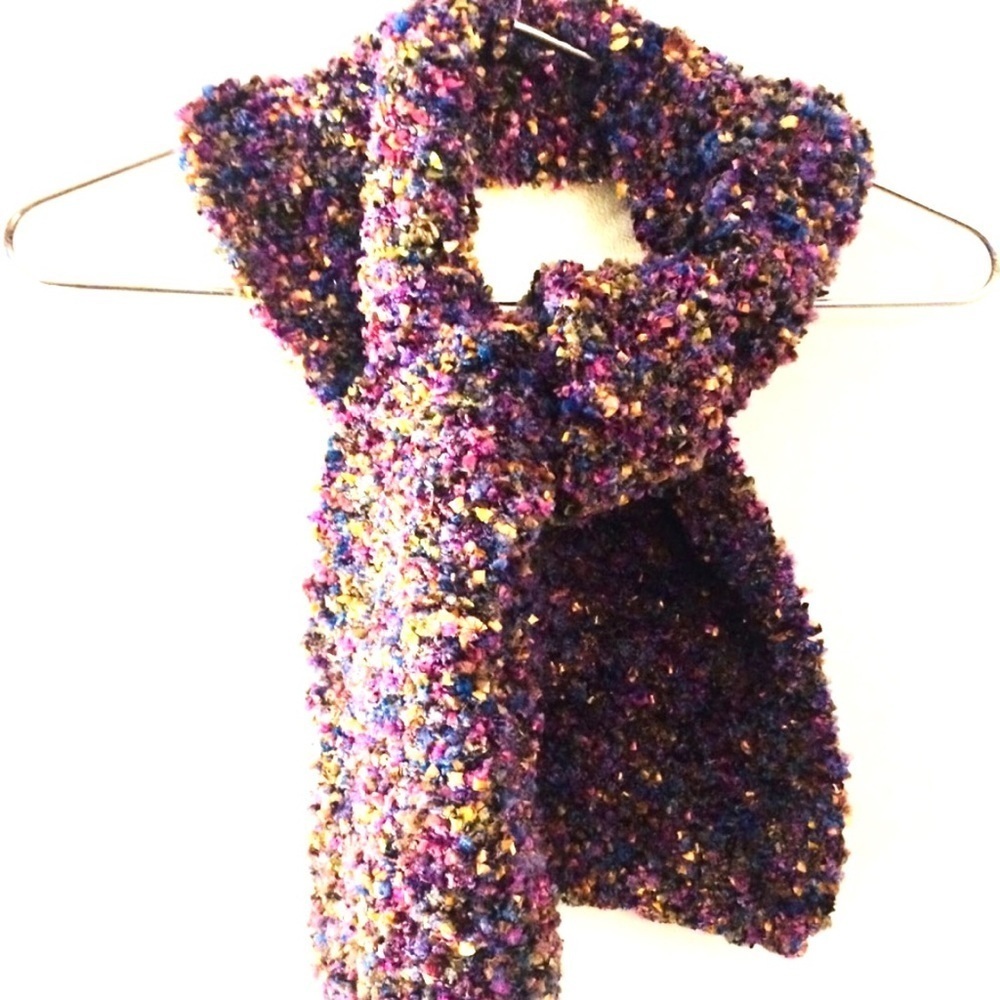 NWT HAND KNIT SCARF Italian Wool, one of a kind, purple multi color